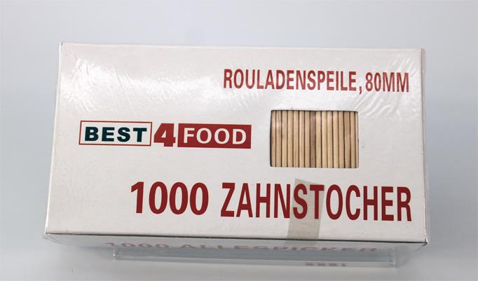Allesspicker Zahnstocher Speile 1000 Stück 80 x 2,2 mm 1 Spitze