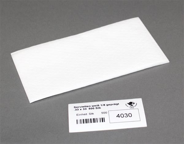 Servietten weiß 1/8 geprägt 33x33 cm 1-lagig 500 Stk.