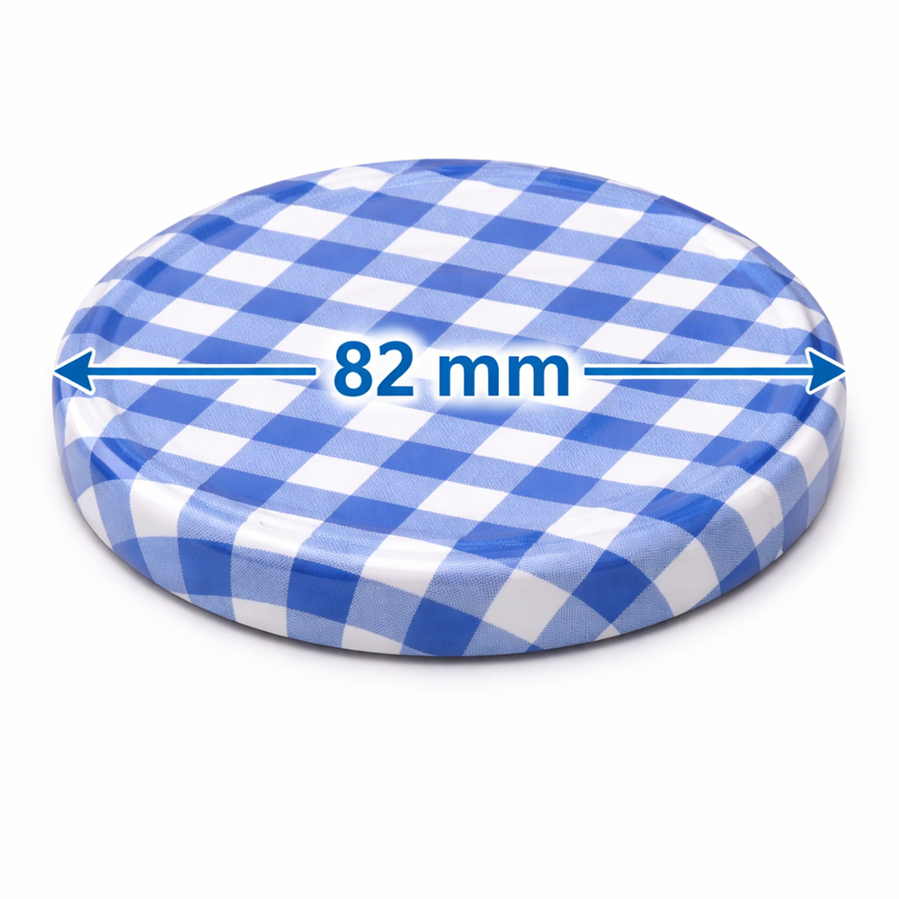 50 Schraubdeckel TO82 blau_weiß kariert für Schraubgäser