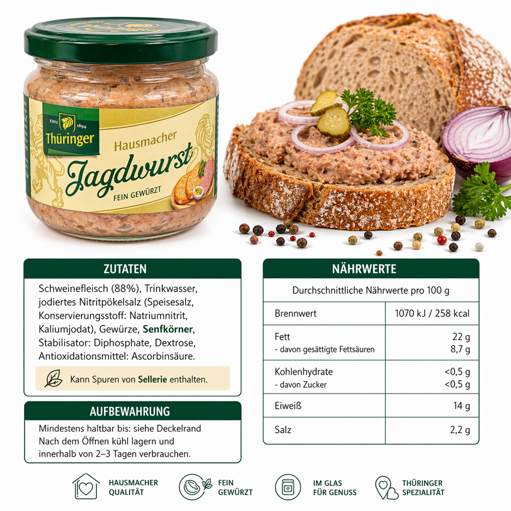 Thüringer Jagdwurst im 160g Glas 