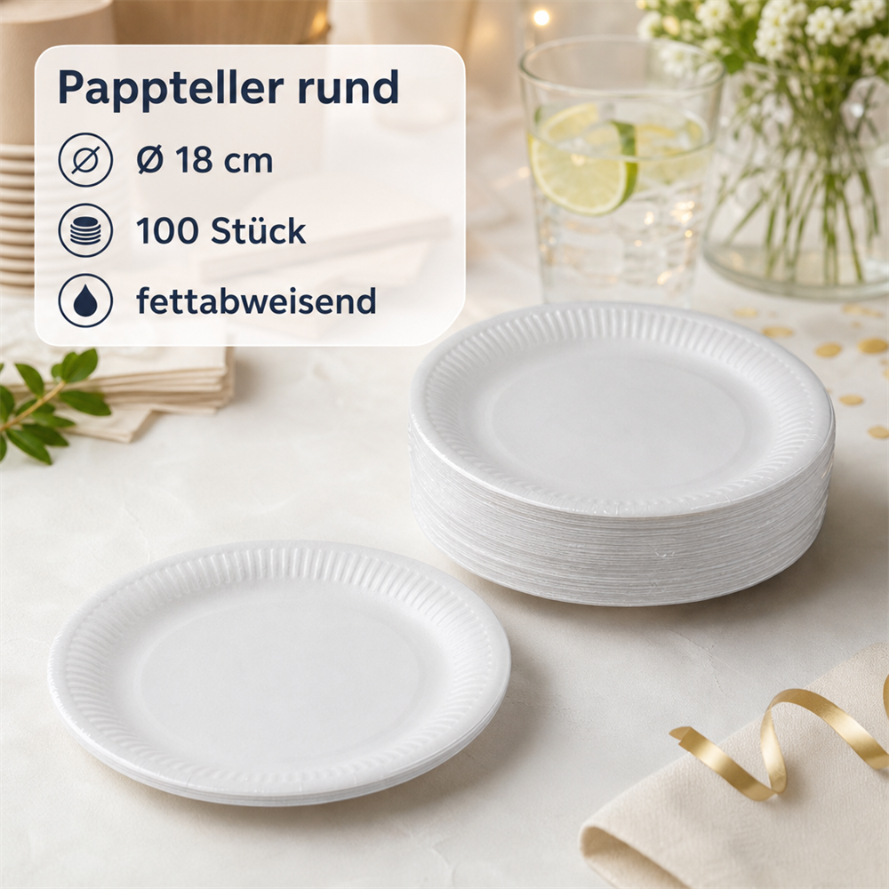 Pappteller rund Ø 18cm 100 Stück