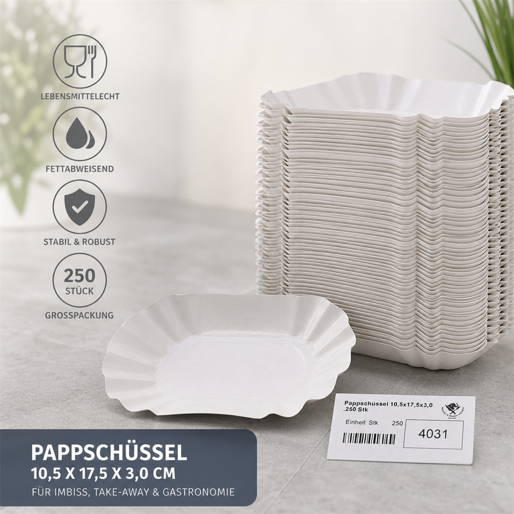 Pappschüssel 10x17x3 250 Stk. weiß KU0B
